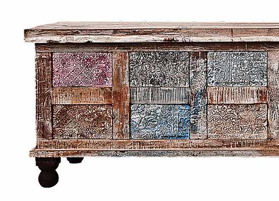 About FurnitureRoots Storage Chest With Rare Inlay Work In Distressed Finish