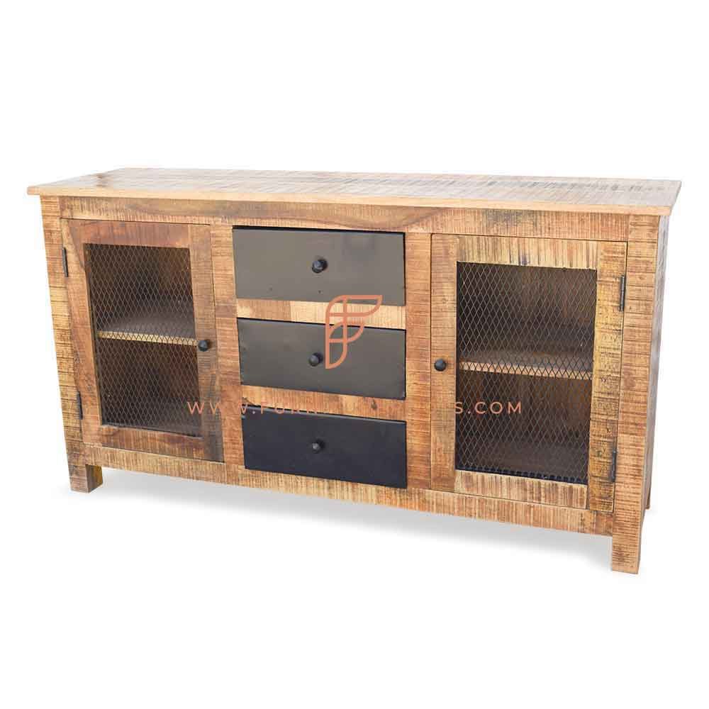 FR Cabinets Furniture Series Wooden Display Cabinet in Rough Sawn (Aara) Finish