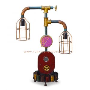 FR Lamps Series Industrial-Design Repurposed Metal Table Lamp with Exposed 2 Exposed Open Bulbs