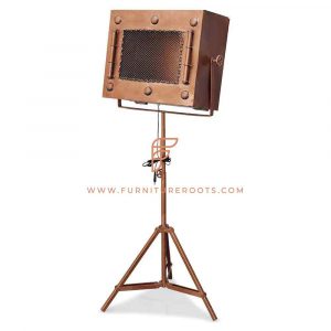 FR Lamps Series Retro Bioscope-Design Tripod Floor Lamp in Rustic Brown Finish