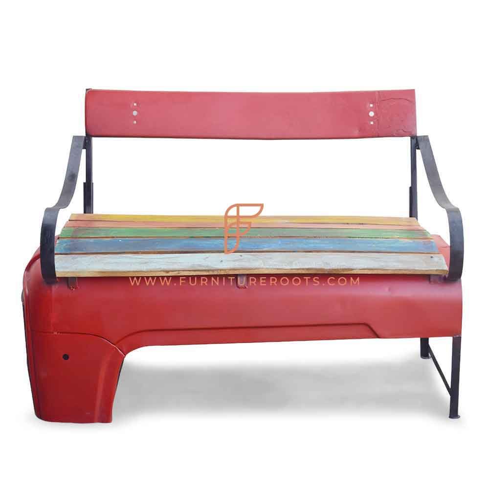 FR Benches Series Indian Tractor Repurposed as Bench with Reclaimed Wood Seat