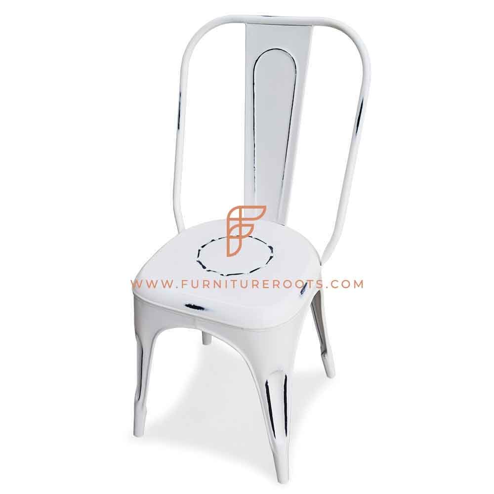 FR Chairs Series Metal Tolix Side Chair in White Distressed Finish