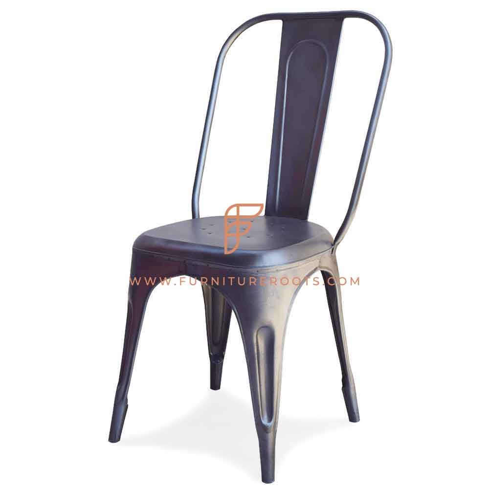 FR Chairs Series Metal Tolix-Inspired Side Chair in Gunmetal Finish