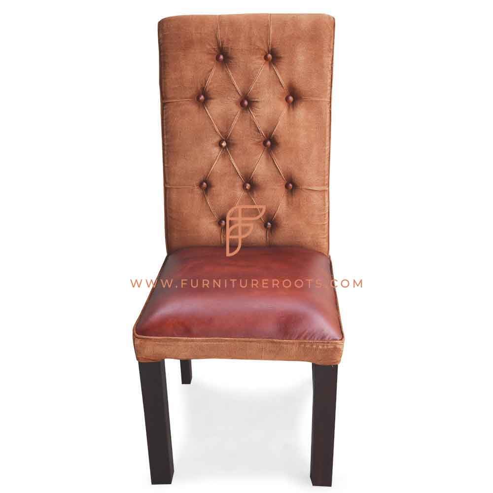 FR Chairs Series Solid Wood Parsons Dining Chair with Leather Seat and Tufted Back in Canvas Upholstery