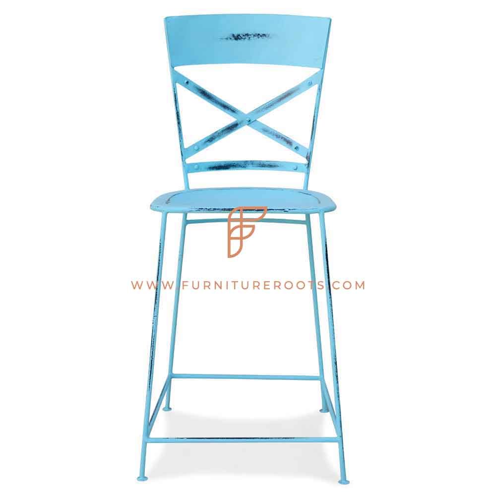 FR Barstools Series Full-Back Bar Height Chair in Blue Distressed Finish