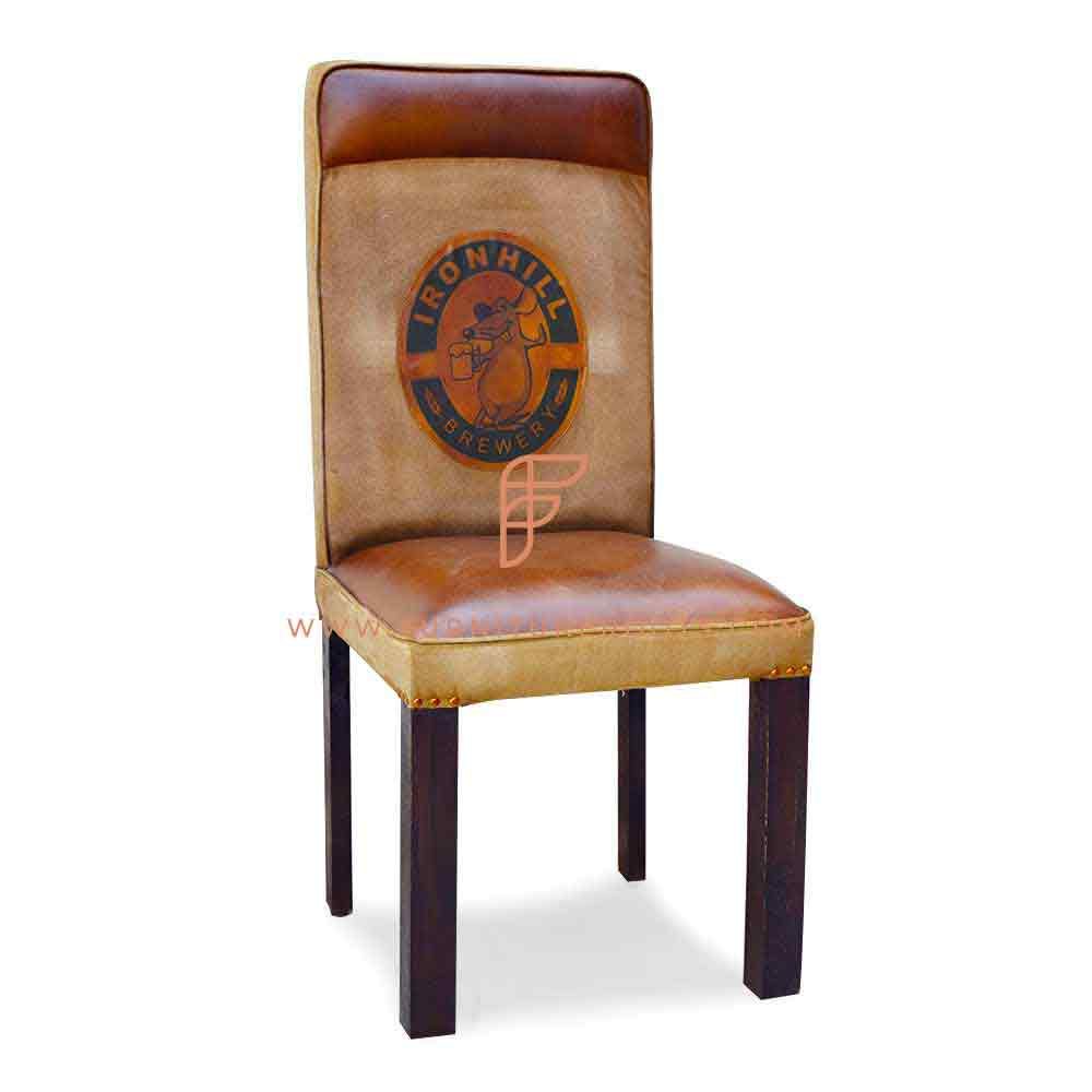 FR Chairs Series Parsons Chair in Leather & Canvas Upholstery with Custom Printed Motif