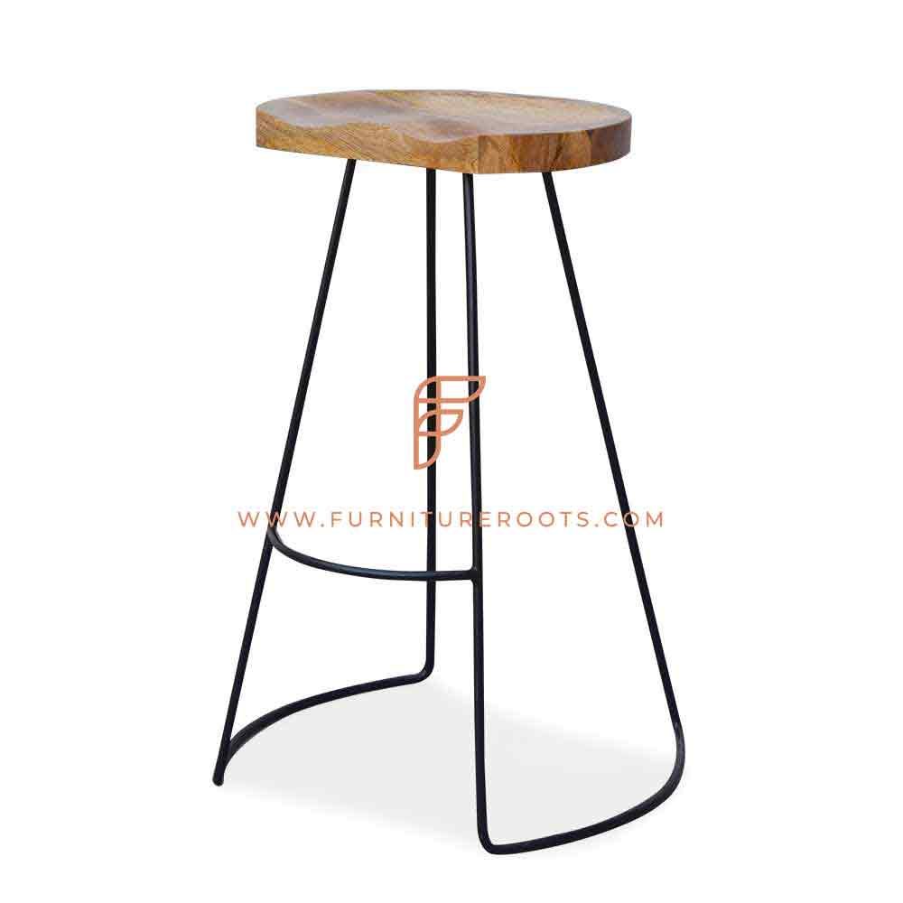 FR Barstools Series Sled Base Backless Bar Height Stool with Curved Wooden Seat