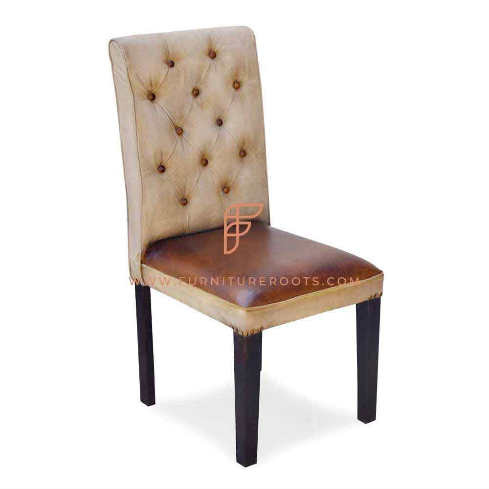 FR Chairs Series Tufted Back Parsons Dining Chair in Canvas & Leather Upholstery