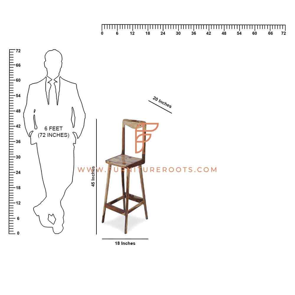 FR Barstools Series Full Back Wooden Bar Height Chair in Natural Wood Finish