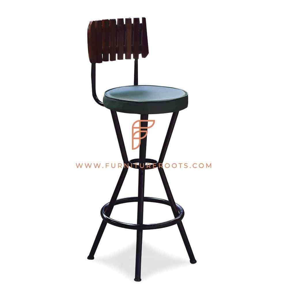 FR Barstools Series Designer Metal Bar Height Chair with Slatted Backrest and Upholstered Seat