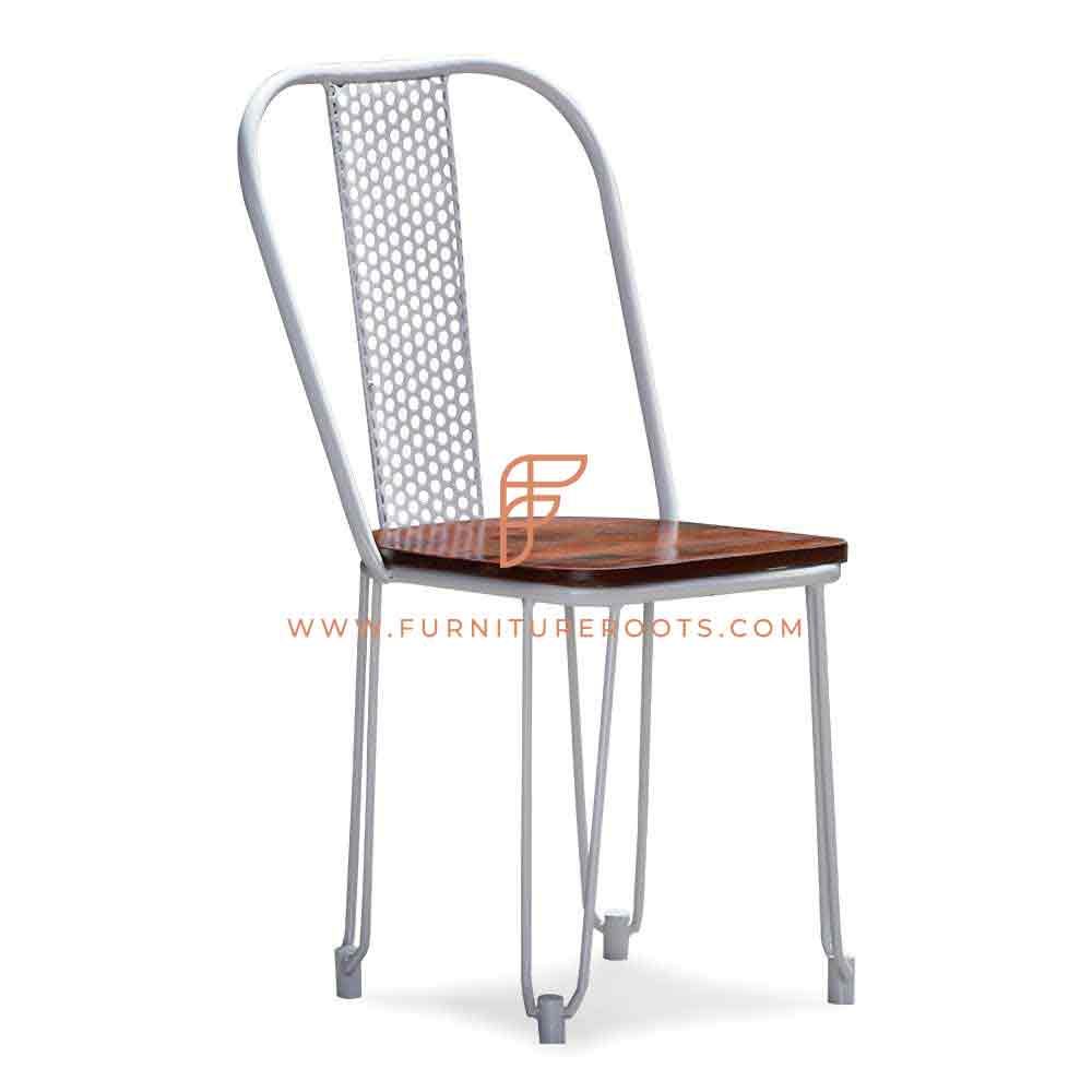 FR Chairs Series Metal Side Chair with Wooden Seat and Perforated Backrest in White