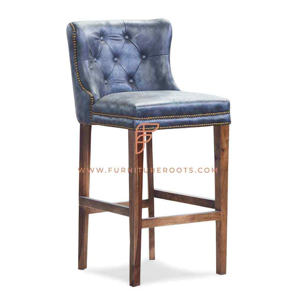 FR Barstools Series Full-Back Wooden Barstool with Tufted Vinyl Upholstery