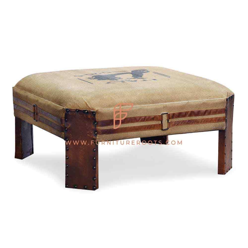 FR Ottomans Series Low-Height Printed Footstool in Tufted Canvas Upholstery