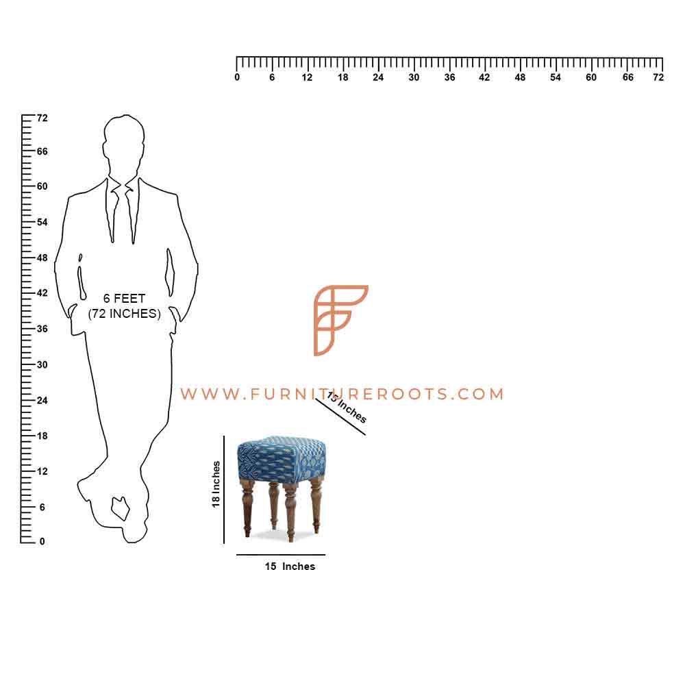 FR Barstools Series Taburete rústico de madera de baja altura con tapicería de tela de retazos índigo