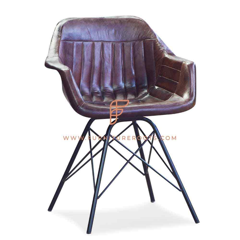 FR Chairs Series Metal Dining Chair with Goat Leather Upholstery