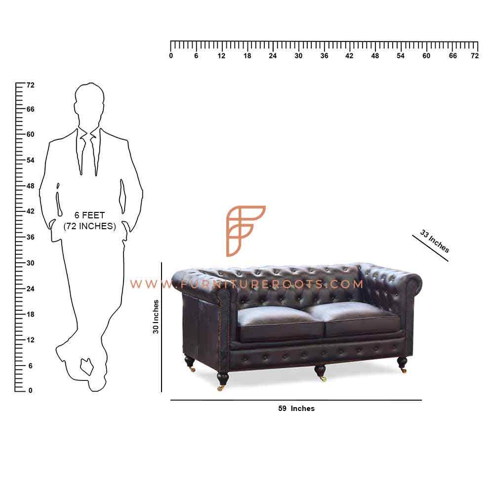 FR Sofas Series 2-Seater Leather Upholstered Chesterfield Loveseat with Solid Wood Structure and Designer Wheeled Base