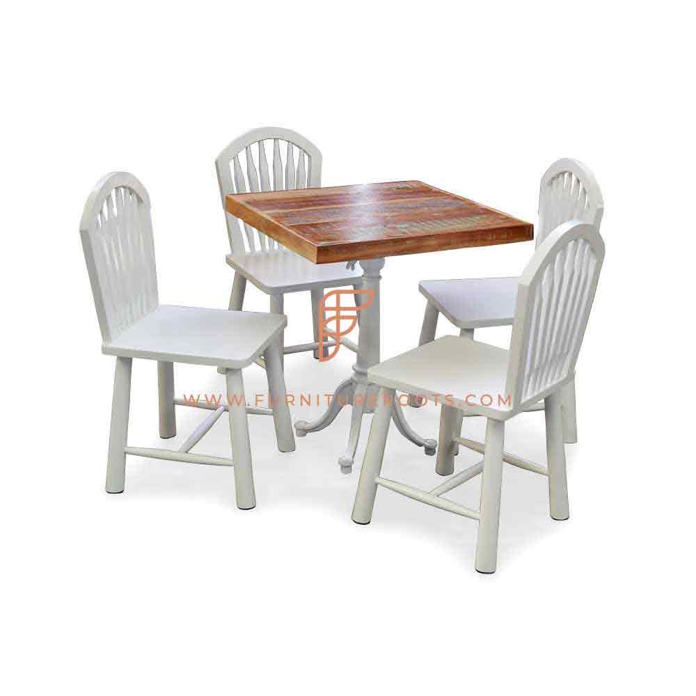 FR eetsets serie massief houten eettafel met 4 witte Windsor stoelen