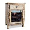 FR Nightstands Series Wooden Bedside in Aged Wood Finish with Drawer & a Mesh Door
