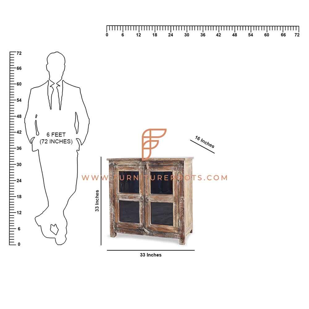 FR Cabinet Furniture Series Wooden Server 36″ Wide in Distressed Finish and Glass Panels