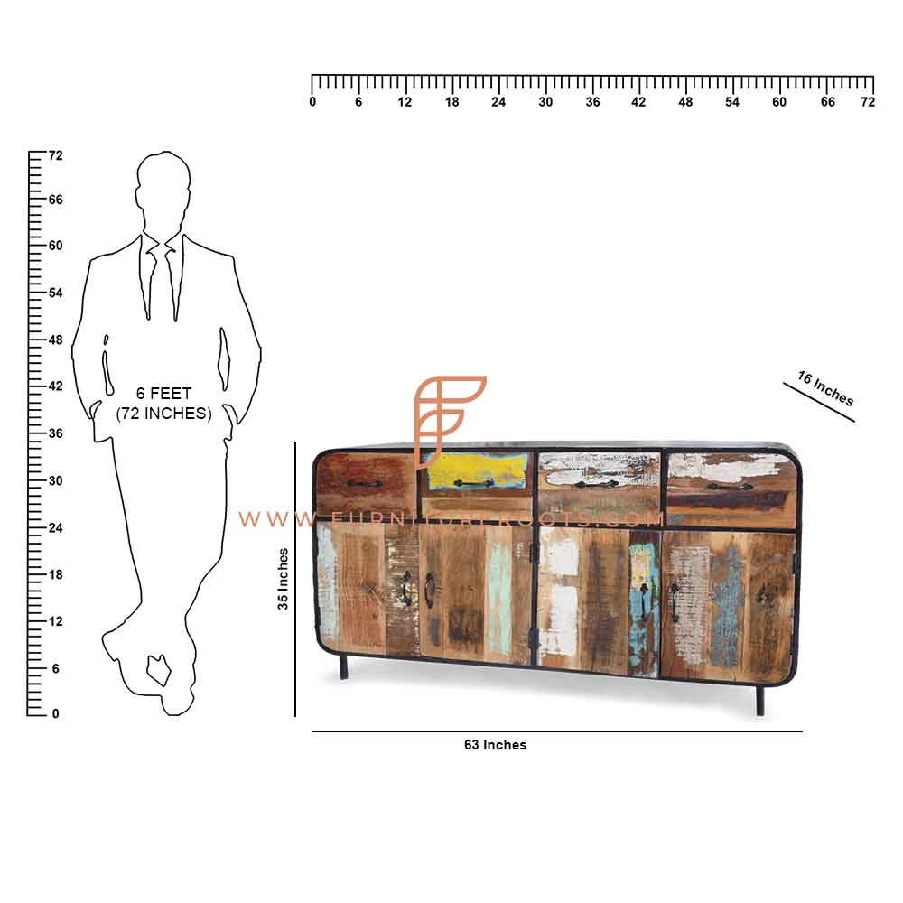 FR-kastmeubelserie Breed rustiek industrieel dressoir in gerecycled hout met 4 deuren en 4 laden