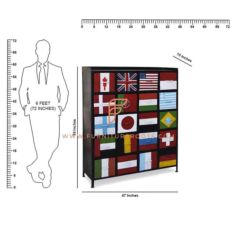 Cofre del cajón del metal de la serie del gabinete del FR 5 niveles 4 de ancho con banderas nacionales pintadas a mano