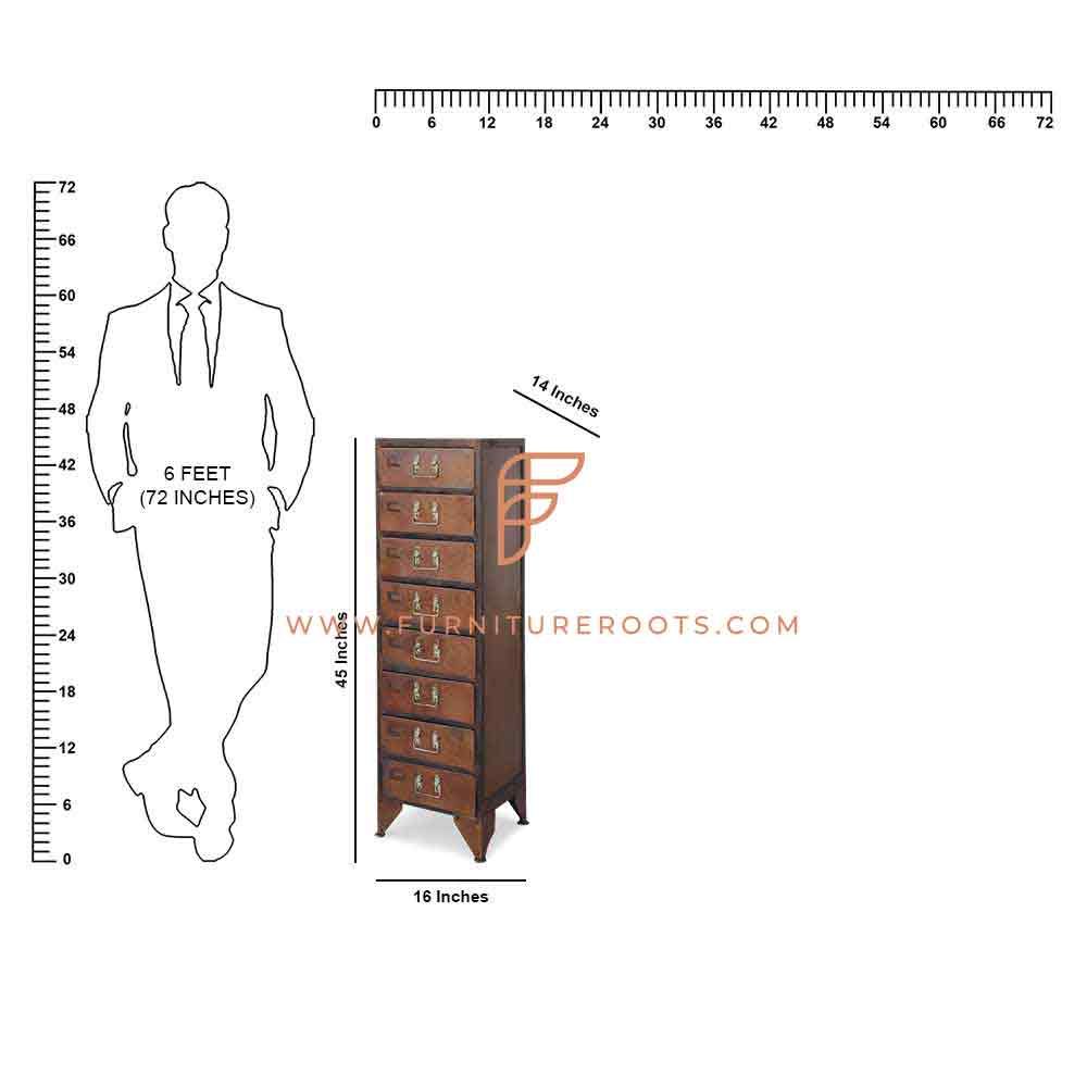 Commode industrielle en métal de série de meubles d'armoire FR 8 niveaux 1 largeur au fini rouille brune