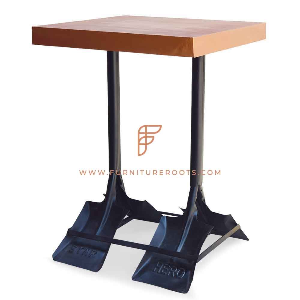 FR Tables Series Metal Bar Height Table with Black Paddle Legs and Wooden Top