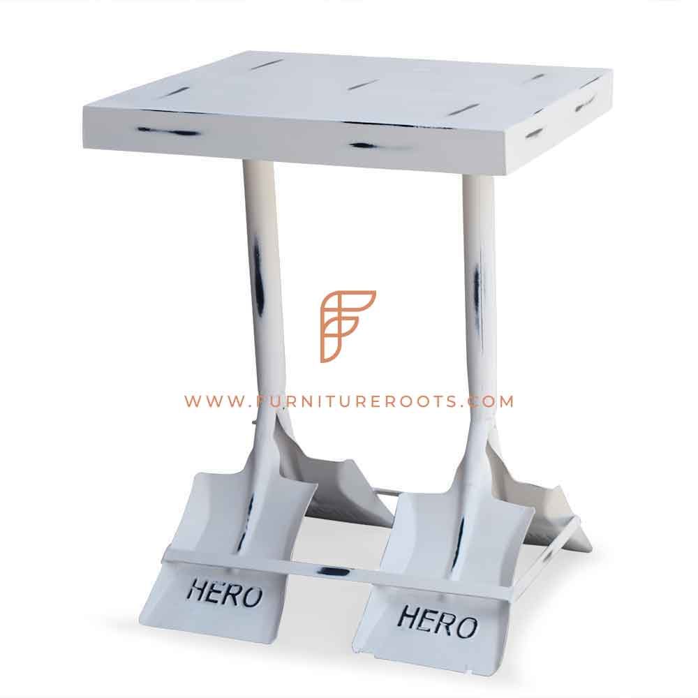 FR Tables Series Metal Bar Height Table with Paddle Legs in White Distress Finish