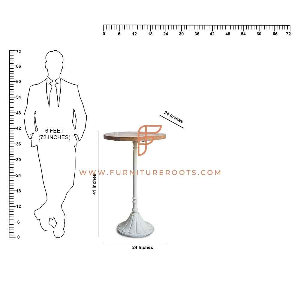 Bar Tische der Serie FR Tables mit gewölbter Metallbasis in weißer und hölzerner Tischplatte