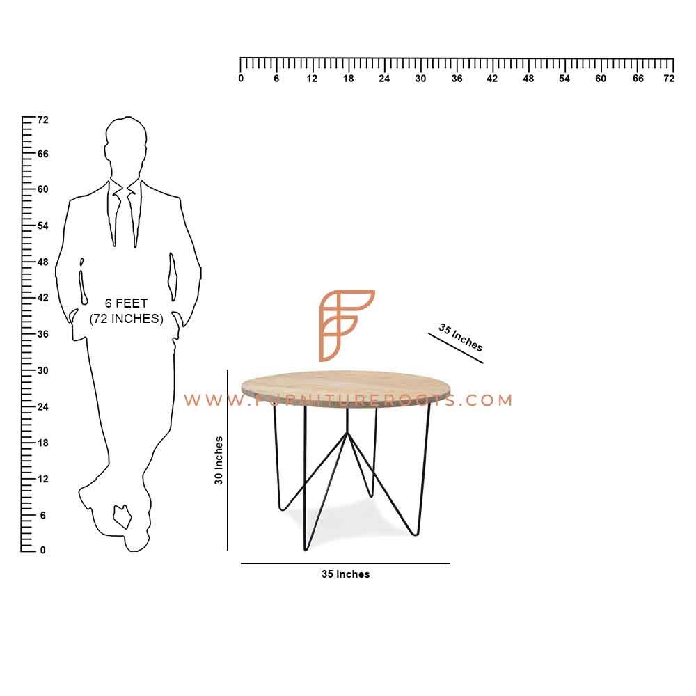 Mesa de comedor redonda de la serie FR Tables con patas de horquilla y tapa de madera