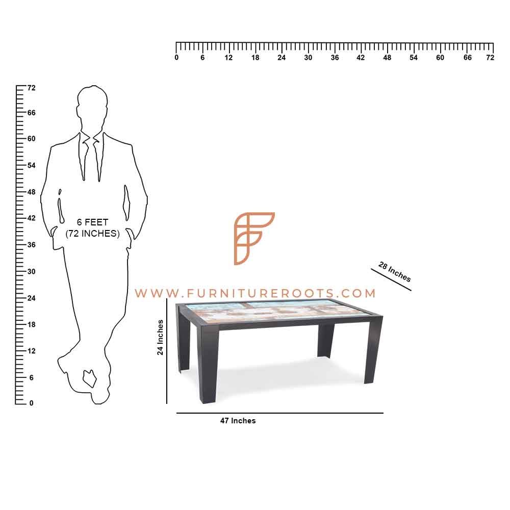 FR Coffee Tables Series metalen rechthoekige salontafel met teruggewonnen houten blad