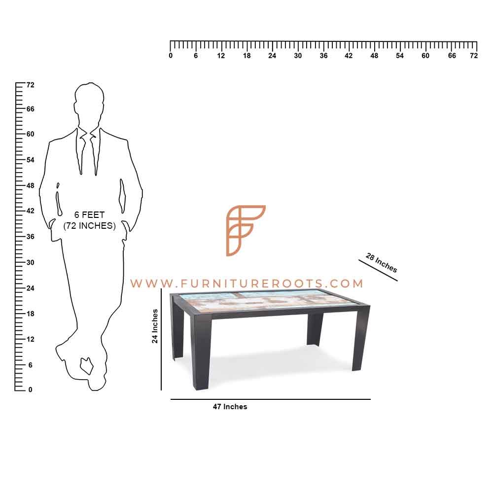FR Coffee Tables Series Metal Rectangular Coffee Table with Reclaimed Wood Top
