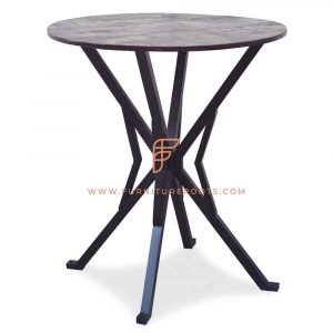 FR Tables Series Extra hoge ronde tafel met metalen onderstel en houten tafelblad