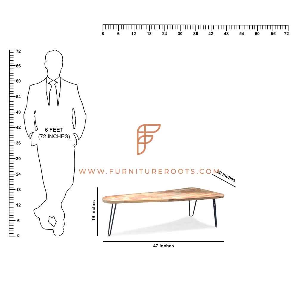 FR Couchtischserie FR Dreieckiger Couchtisch aus Holz mit Haarnadelbeinen und Parkettplatte