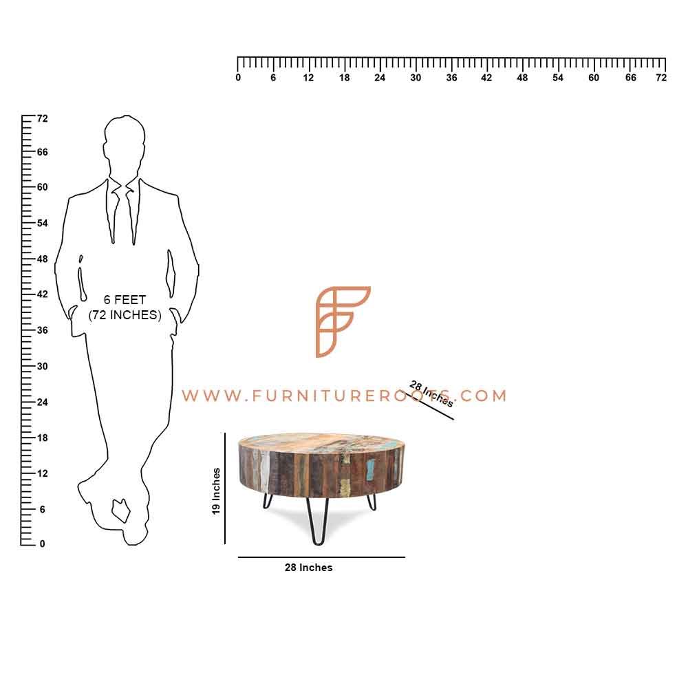 FR Coffee Tables Series Round Coffee Table with Hairpin Legs and Reclaimed Wood Structure