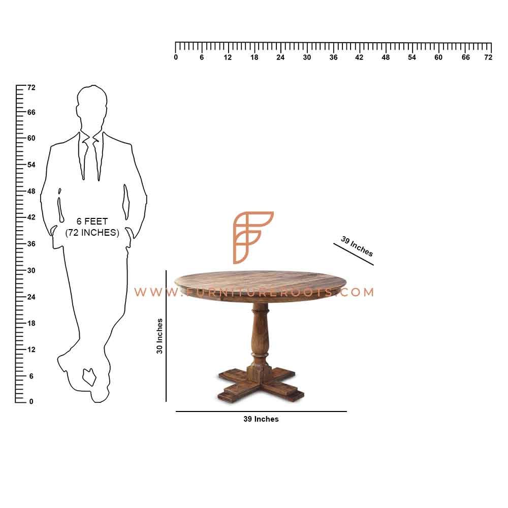 Mesa de comedor redonda de madera de la serie FR Tables en acabado aserrado en bruto