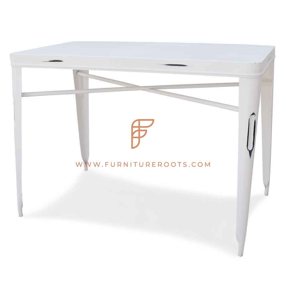 FR Tables Series Metal Rectangular Dining Table in White Distressed Finish