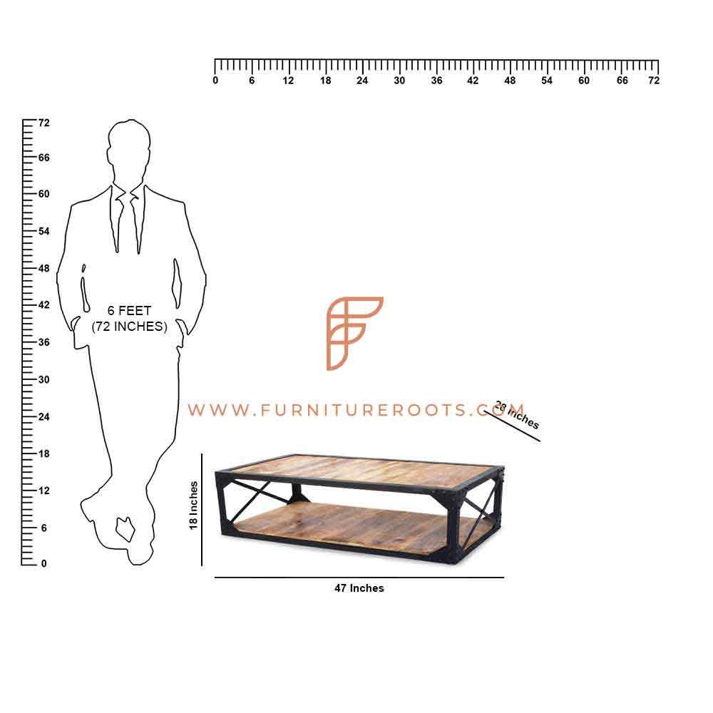 FR Couchtisch-Serie Industrielle rechteckige Tische mit Metallgestell und Holzparkett Tischplatte