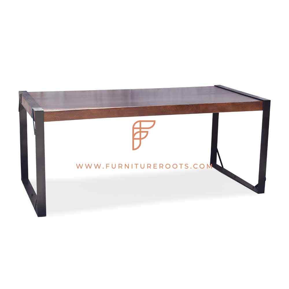 FR Tables Series Rectangular Commercial Table With Metal Base And Wooden Top in Mahogany Finish