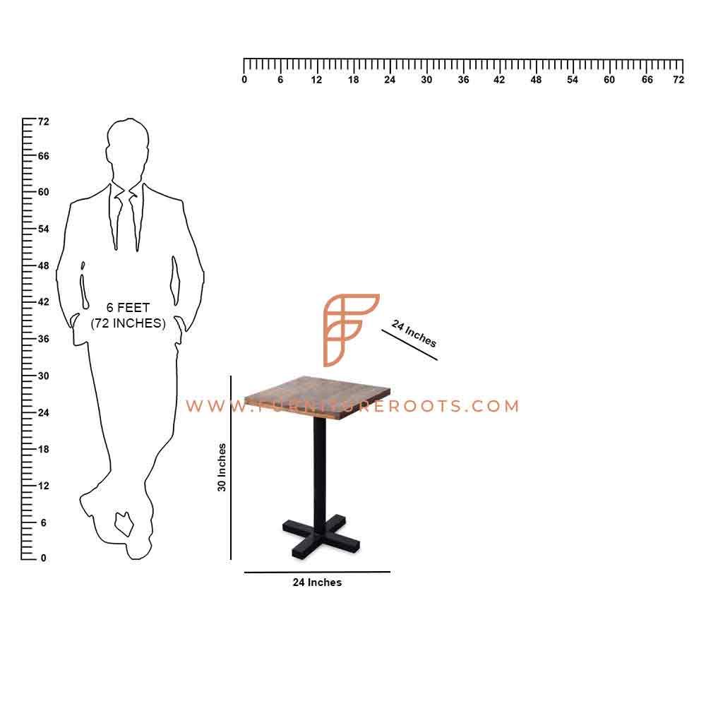 Mesa de comedor cuadrada de la serie FR Tables con base de mesa de metal y tablero de madera maciza