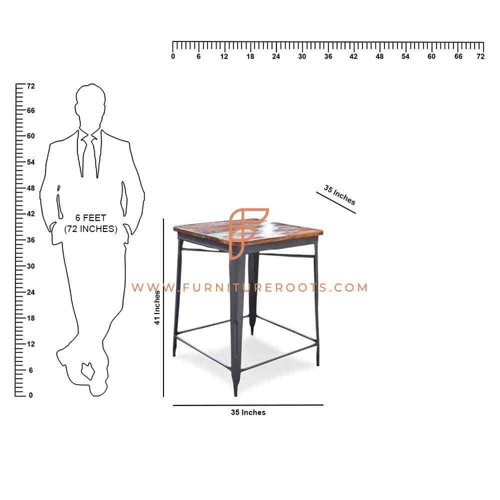 FR Tables Series Square Bar Table With Metal Legs and Reclaimed Wood Table Top