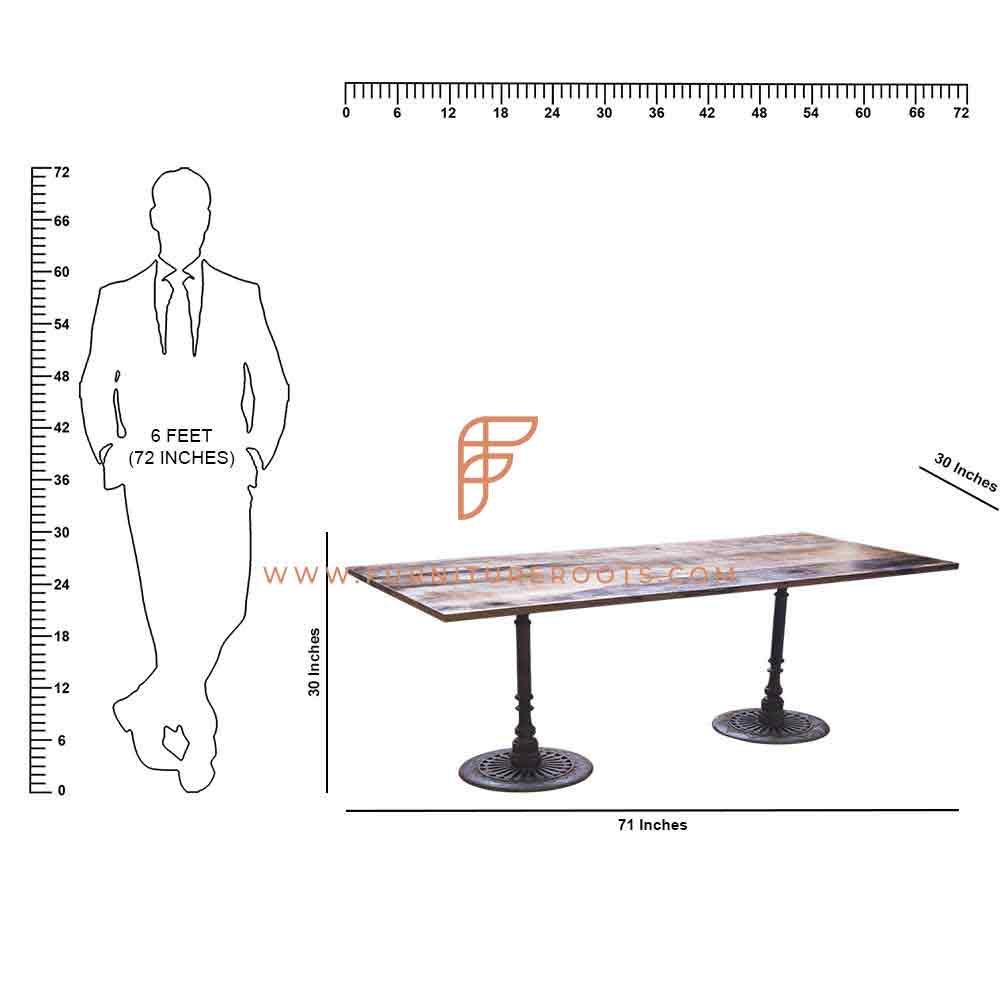 FR Tables Series Dining Table with Lateral Cast Iron Table Base and Reclaimed Wood Table Top