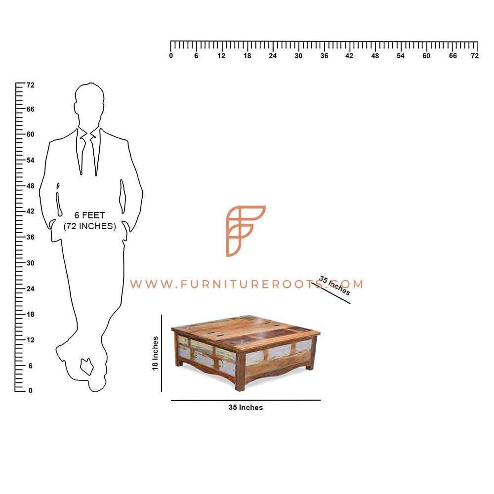 FR Couchtische Serie Viereckiger Tisch aus Recyclingholz mit Ablage