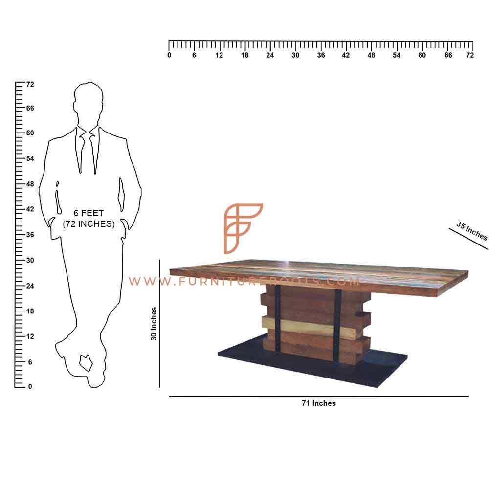 Mesa de diseño de la serie FR Tables con base de mesa de tablones apilados y tablero de madera recuperada