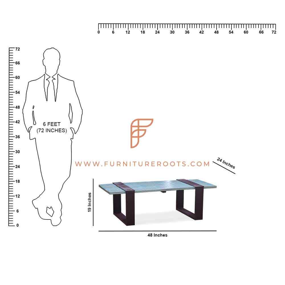 FR Coffee Tables Series Rectangular Table in Metal Legs Base and Dual Distress Painted Wooden Table Top