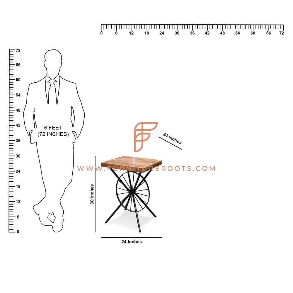 Tabela Série FR Automotive Parts Tables com base com rodas reciclada e tampo de madeira