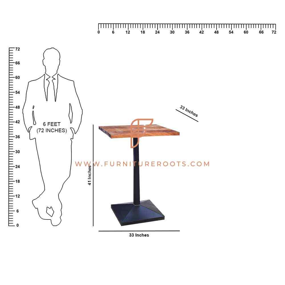 Table de hauteur bar série FR Tables avec base de table carrée en métal et plateau en bois