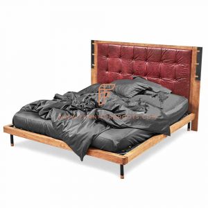 luxe teakhouten bed & bedframe met linnen vulling