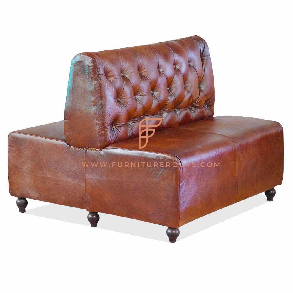 Cabine de jantar FR Series Custom Tan Tufted Double Back Leather Cabine estofada com moldura de madeira