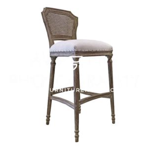 Bar-Height Carved High-Back Cane Chair in Wooden Frame & Natural Wood Finish